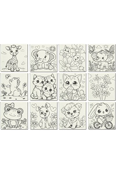 dudu ahşap ANAOKULU SETİ-20x20 TUVAL BOYAMA SETLERİ- 12 ADET TUVAL-HER SETTE ...