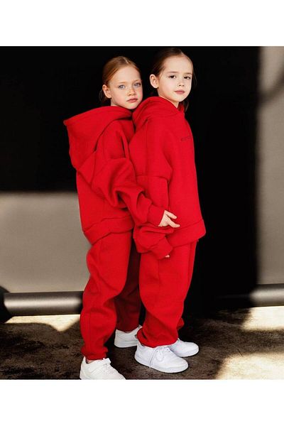 Lolliboomkids Unisex Kids Embroidered Slogan Oversize Bottom Top Set Hooded 3 Thread Raster Hash