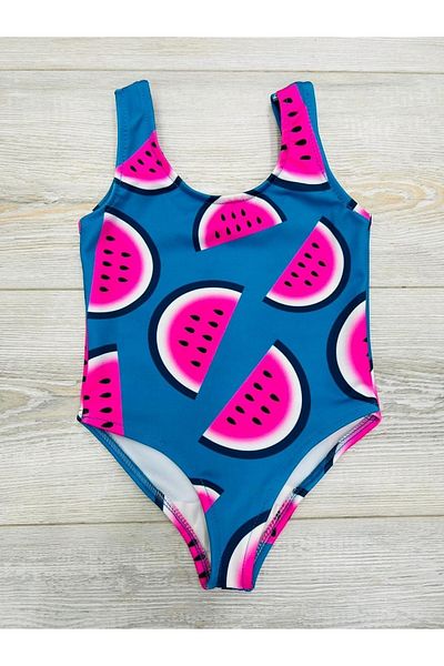Lolliboomkids Girl's Watermelon Pattern Fuchsia Blue Strappy Swimsuit New Season