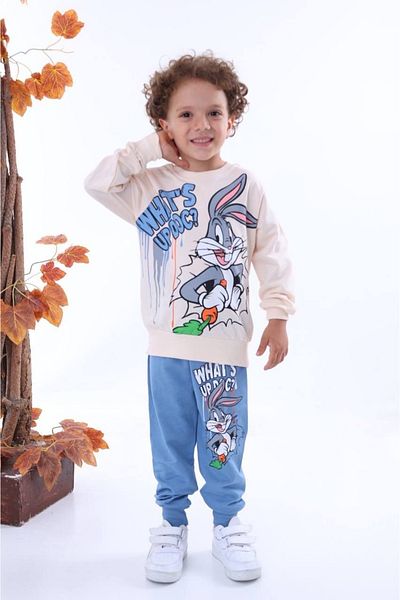Lolliboomkids Σετ αθλητικής φόρμας για αγόρι με χαριτωμένο κουνέλι με στάμπα μπλε χρώματος