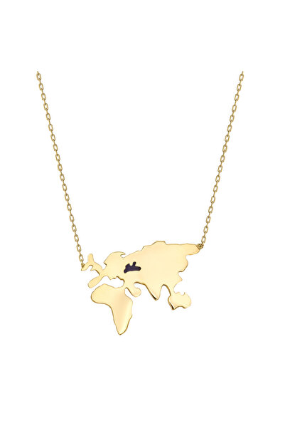 Ariş Dünya Kıtalar Sembolü Altın Kolye