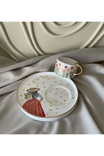 Store El Boyama Kahve Fincanları Kitap Okuyan Kız Türk Kahve Fincanı Hediyesi...