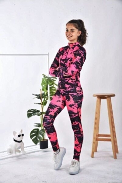 Lolliboomkids Κοριτσίστικο σετ αθλητικής φόρμας 3 τεμαχίων από ύφασμα κατάδυσης με σχέδιο φούξια ροζ, για γυμναστική σε εξωτερικούς χώρους