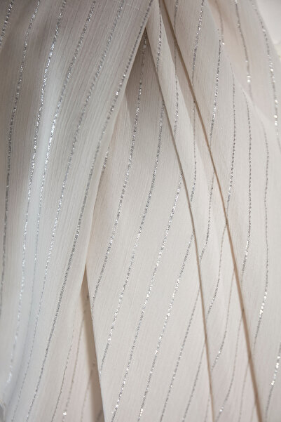 Scarf Gümüş Simli Şifon Şal - Taş Rengi -