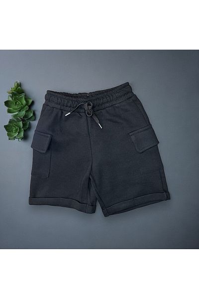 Lolliboomkids Boy's Shorts - Cargo Cover, Pocket Detail, Waist Elastic, Black Color