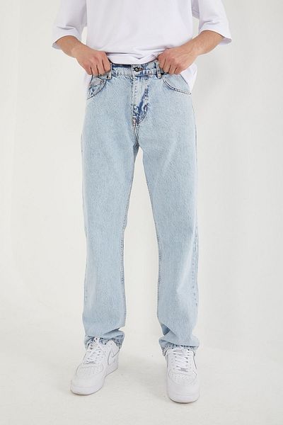 DİFRANSEL Light Blue Baggy Jeans - Men's Straight Pocket Trousers