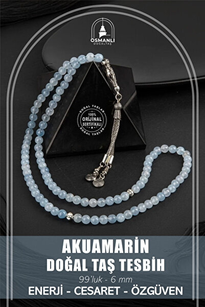 OSMANLI DOĞAL TAŞ Akuamarin Aquamarin, Doğal Taş Tesbih 99luk - 6mm