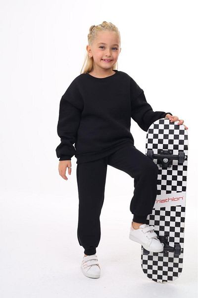 Lolliboomkids Set de trening cu 3 fire pentru fete, de sus și de jos, culoare roz negru, potrivire confortabilă