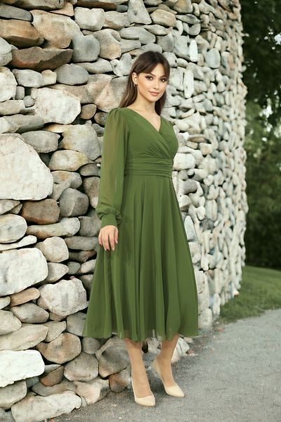 FaBe Fashion Φόρεμα μίντι σιφόν με μακριά μανίκια με διπλό στήθος
