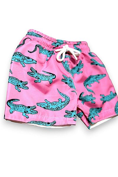 Lolliboomkids Fucsia pentru băiat - culoare verde imprimat crocodil model talie pantaloni scurți de baie/costume de baie reglabili