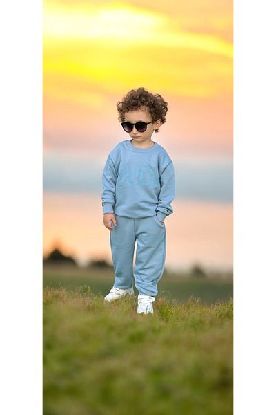 Lolliboomkids Set de trening Baby Blue Slogan cu 3 fire - Noul sezon