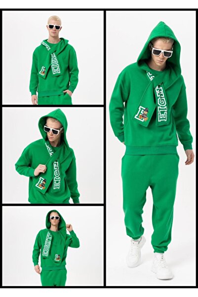 ibeeka Новий сезон чоловічий одяг зеленого кольору з капюшоном і шарфом Детальний стиль / Спортивний комплект Шардоне