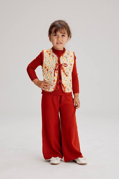 Lolliboomkids Red Quilted Knitwear Body and Trousers Set - Turtleneck, Vest, 3 Piece Set
