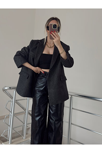 Samira Butik Balık sırtı desenli kaşe ceket