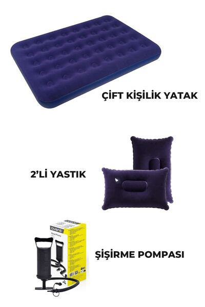Onetick Çift Kişilik Kamp Şişme Yatak Yastık Şişirme Pompa Seti