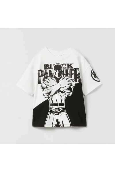 Lolliboomkids Set pantaloni scurți de tricou Black Panther pentru băiat, oversize, nou sezon, negru, alb