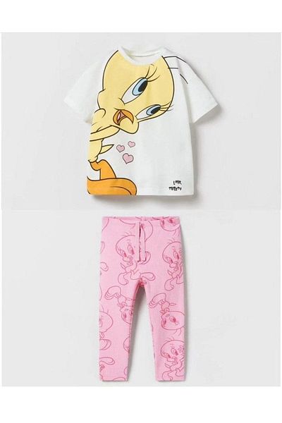 Lolliboomkids New Season Girl's Bi Cat I Saw It Like Lovey Bird Tweety Printed Top and Bottom Set