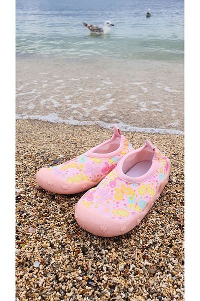 First Step Pantofi de mare cu talpă anti-alunecare de culoare pudra pentru fete - F-7019