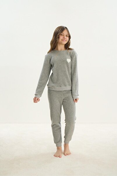 Sevim Σετ πιτζάμες για κορίτσια Polar Grey Melange - Μακρυμάνικο σερβιτόρα C0T5N7O8