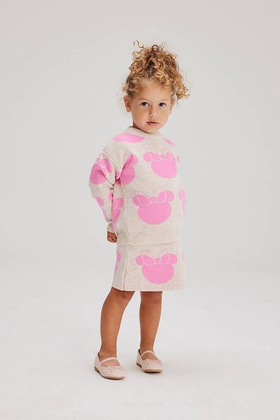 Lolliboomkids Set de tricotaje cu gât roscat cu model Mickey sezon nou - fustă pulover 2 piese