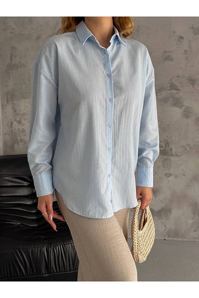 Butik Îmbrăcăminte cu dungi cu folie supradimensionată albastră Pearl Wears Women
