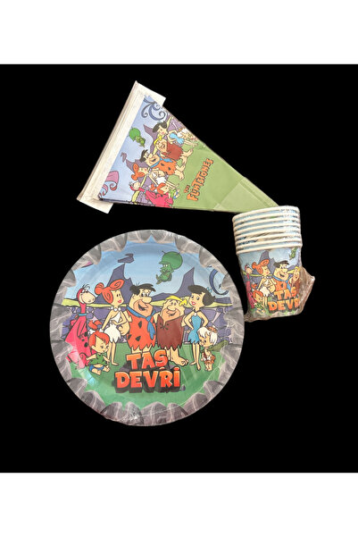 partideyince TAŞ DEVRİ BAMBAM FRED ÇAKMAKTAŞ TABAK BARDAK FLAMA KONSEPT DOĞUM GÜNÜ 8 KİŞİLİK PARTİ SETİ