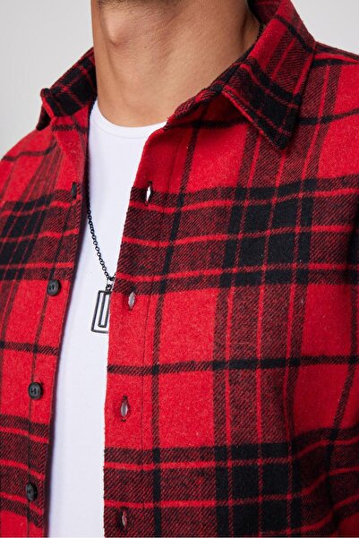 Tudors Erkek Slim Fit Dar Kesim Uzun Kollu Kareli Kışlık Oduncu Gömlek