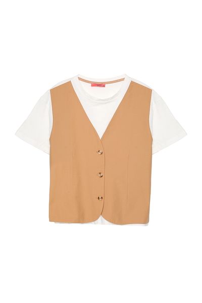 Quzu Camel T-Shirt - Γιλέκο Λεπτομερές