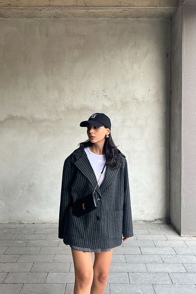 Seda Yalçın Atelier Stamp Blazer - Anthracite Striped Design Jacket