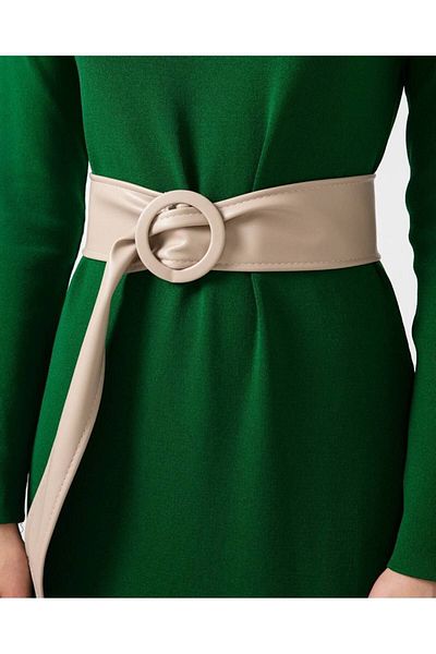 ZR Accessory Γυναικεία ζώνη παλτό από συνθετικό δέρμα βιζόν με στρογγυλή πόρπη - για φόρεμα και πουκάμισο