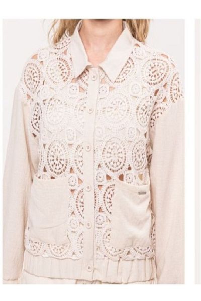 LOCO LOCO Girl's Linen Suit with Lace Garnish