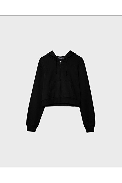 AFROGİYİM Oversize Women's Crop Cardigan - Hooded Elastic and Zippered