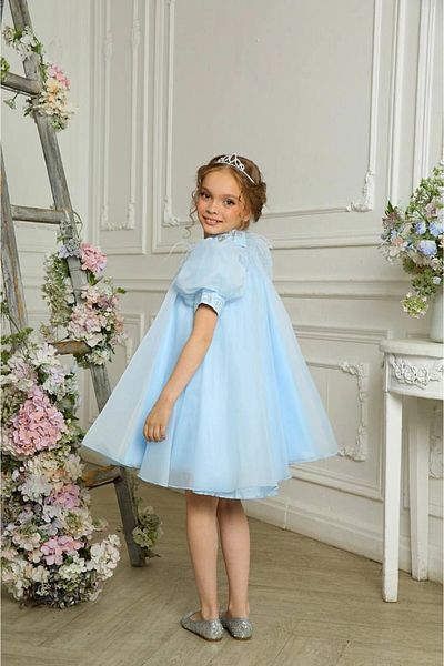 PİXİNADELUXE Stone Detailed Tasseled Short Children's Dress - Sleeve and Collar