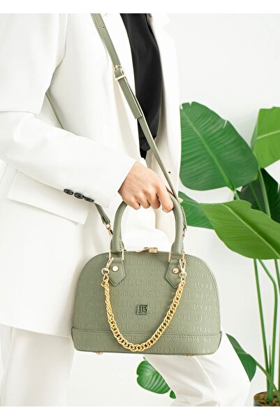 Just Polo حقيبة كتف قطنية منقوشة - سلسلة وحزام، نباتية