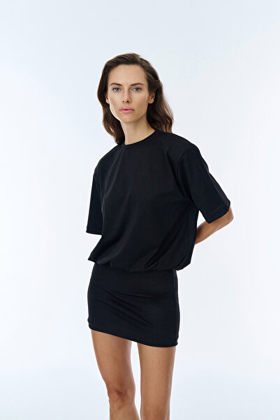 Quzu Kısa Kol Mini Basic Elbise Siyah