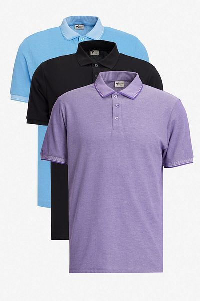 AC&Co / Altınyıldız Classics Ανδρικό μπλουζάκι Polo γιακά 3 τεμαχίων Slim Fit - Μαύρο, Μπλε, Μωβ, Λευκό, Βαμβακερό που δεν συρρικνώνει