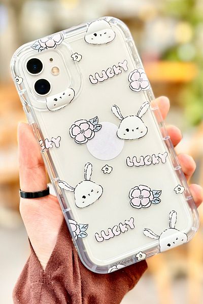 Vip Case حافظة شفافة مقاومة للصدمات من السيليكون بتصميم زهرة أرنب لطيفة متوافقة مع هاتف iPhone 11