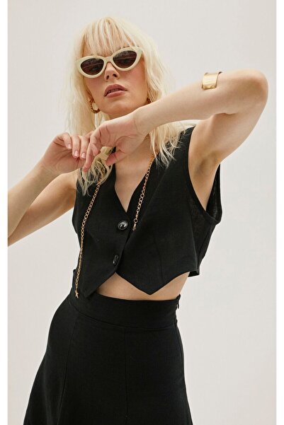 Pilea Жилет з чорного льону з ґудзиками спереду