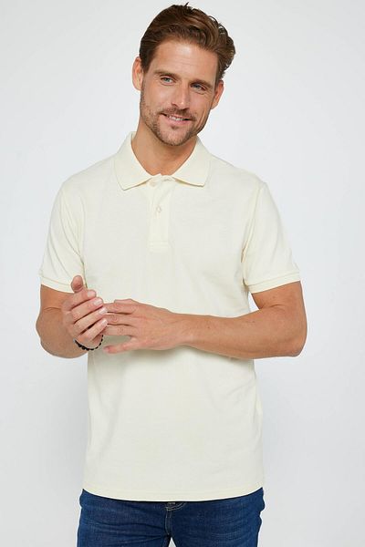 Tudors Ανδρικό μπλουζάκι Polo Neck Slim Fit - 100% βαμβάκι, κρεμ χρώμα, μασίφ πικέ κοπή