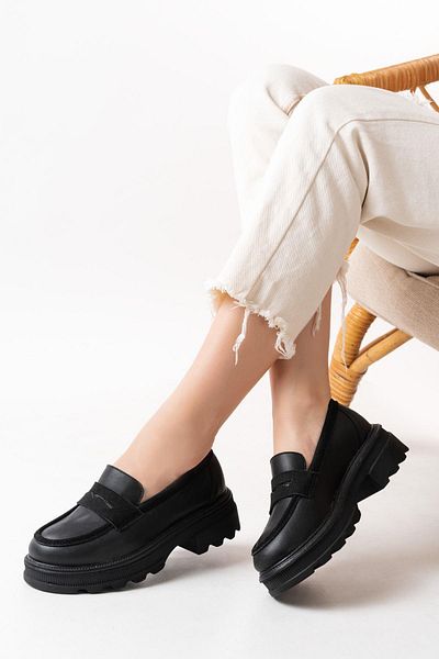 Aymood 746-759 Pantofi casual negri cu talpă înaltă