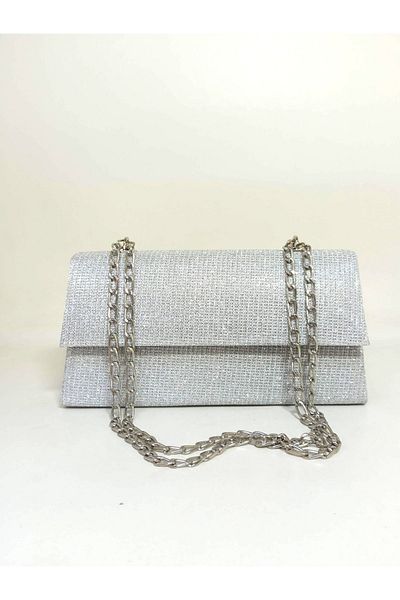 dizaynbag Γυναικεία βραδινή τσάντα ασημί αλυσίδα ασημί ασημί