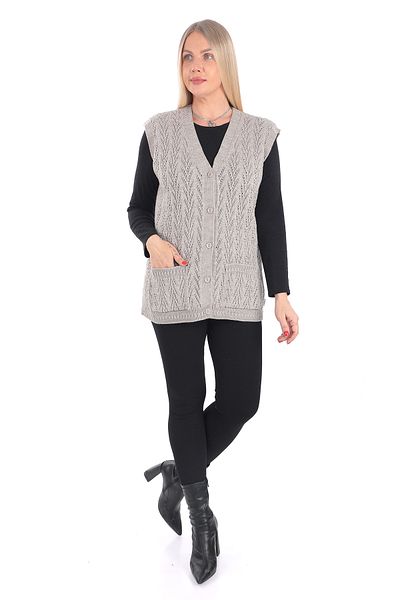 İKSUN V-Neck Knitwear Mother Vest - Thick Wool, Buttoned Pocket