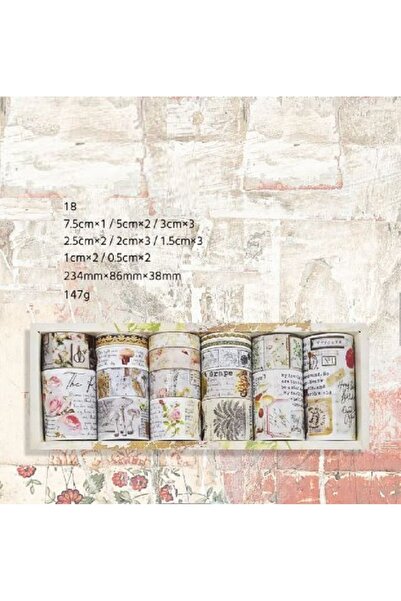 SF SCRAPBOOK KIRTASİYE 18 Adet Scrapbookrulo / Bant / Desenli Bant Washi Tape...