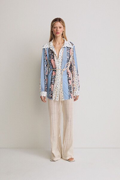 Pilea Oversize Shirt Made Of Pleated Fabric With A Floral Pattern İn Soft Colors