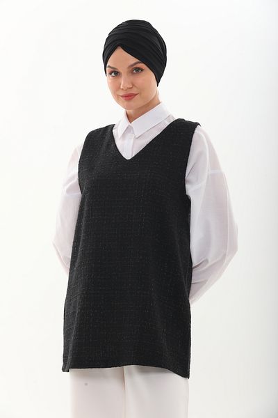Asgard Tesettür Women's Black Hijab Tweed Sweater