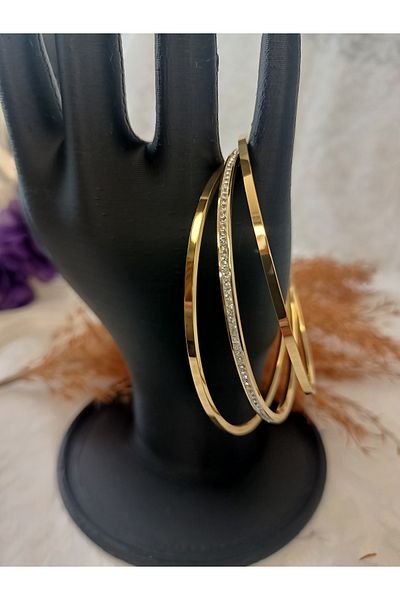 LİLLY AND MOLLY JEWELERY طقم أساور فولاذية مكونة من 3 قطع بتفاصيل حجر الزركون