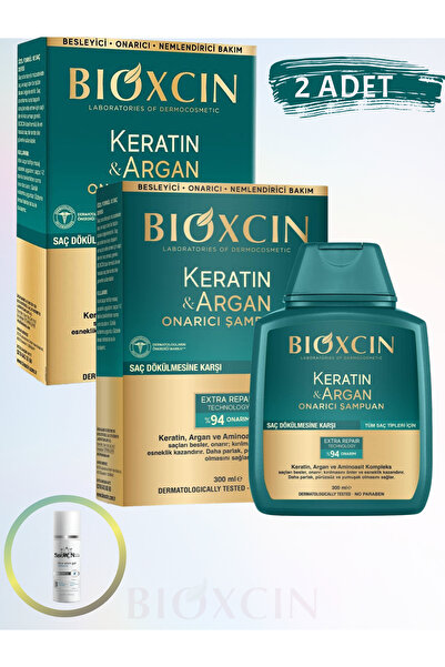 Bioxcin Keratin & Argan Onarıcı Şampuan 300 ml ( 2 ADET) '&' (1 ADET 100 ML YÜZ TEMİZLEME JELİ)
