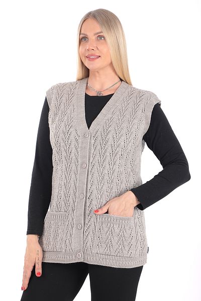 İKSUN V-Neck Knitwear Mother Vest - Thick Wool, Buttoned Pocket