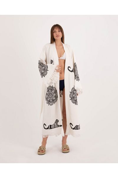 Befera Design Muslin Kimono 100% Cotton Leopard Printed Patterned Bathrobe Kaftan Dressing Gown