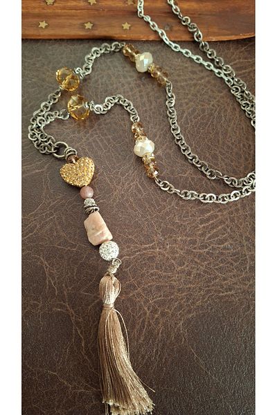 azra takı tasarım 1 Piece Long Tassel Crystal Chain Quartz Natural Stone Women's Necklace